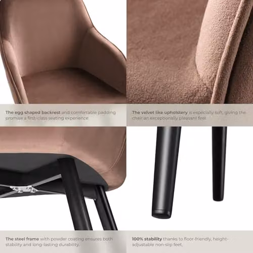 tectake Marilyn Dining Chair in Brown and Black Velvet Look with Armrests – 6