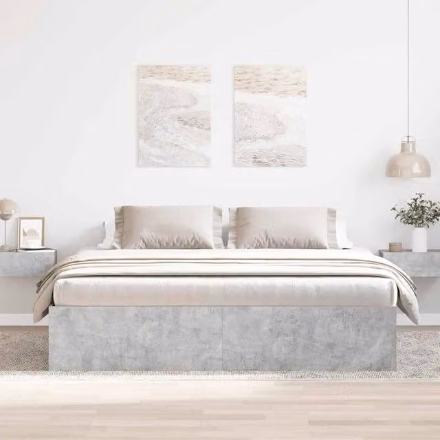 Berkfield Home Modern Bed Frame in Concrete Grey, W/D/H: 180 x 203 x 35 cm (Super King Size)
