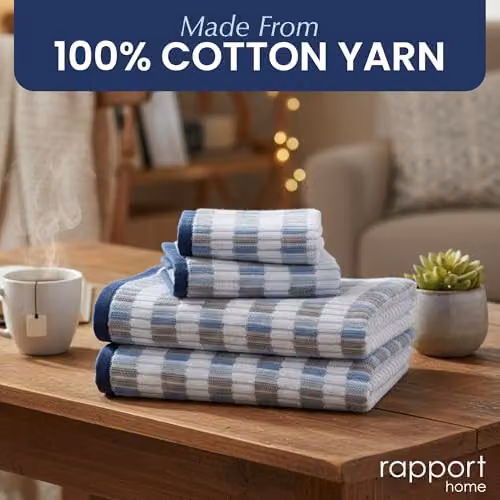 Rapport Home Santa Cruz 6-Piece Cotton Towel Bale Set in Blue and Multicolour, 500GSM – 4
