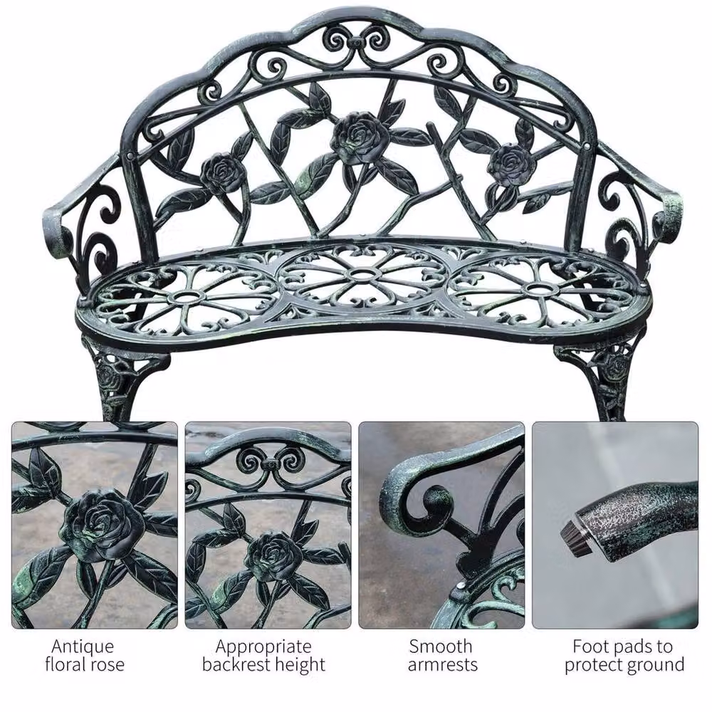 SPETLEK Vintage Floral Garden Bench in Matt Green – 4