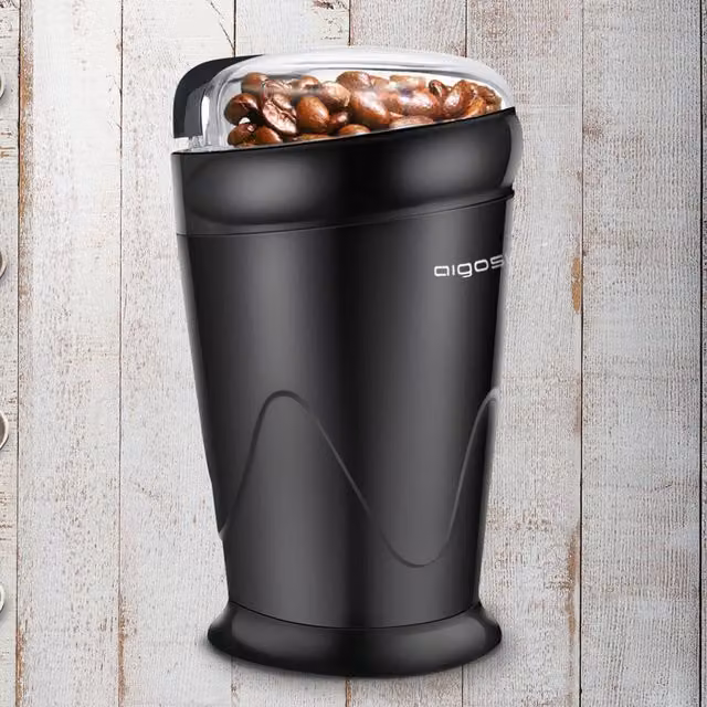 Aigostar Electric Blade Coffee Grinder in Black and Transparent with Stainless Steel and Plastic