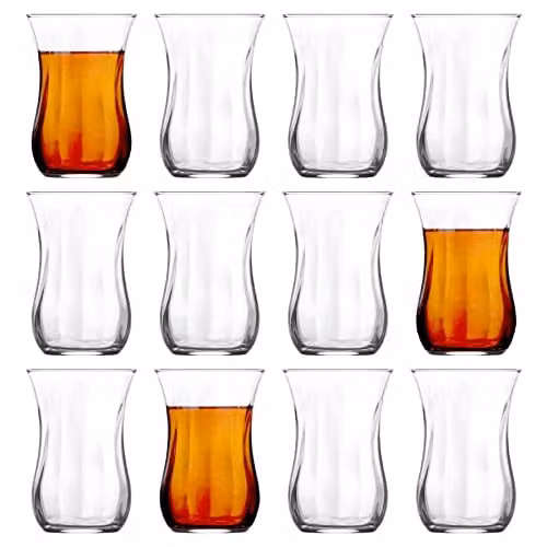 LAV Klasik Geometric Glass Tea Cup Set, Clear, Pack of 12, 115ml