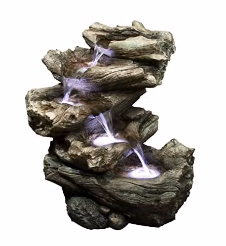 Westbury Garden Products Tranquility 5 Tier Solar Powered Wood Effect Cascade Water Feature in Grey and Brown – 3