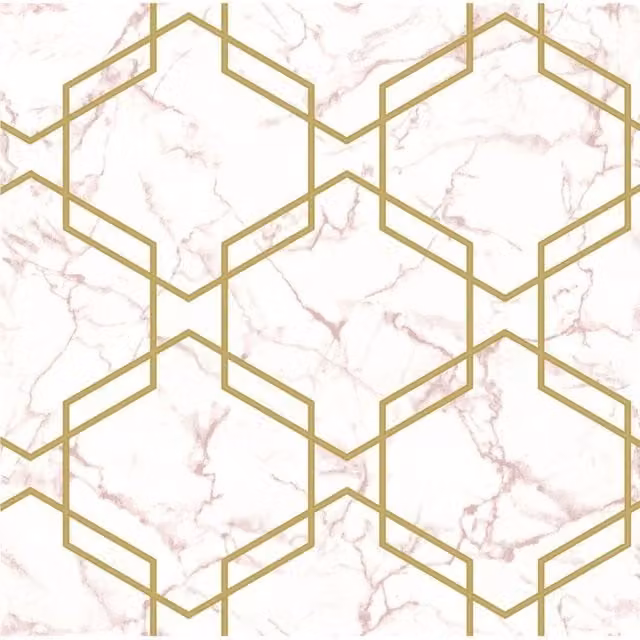 Holden Decor Hexagon Geo Marble Effect Metallic Glitter Wallpaper in Pink