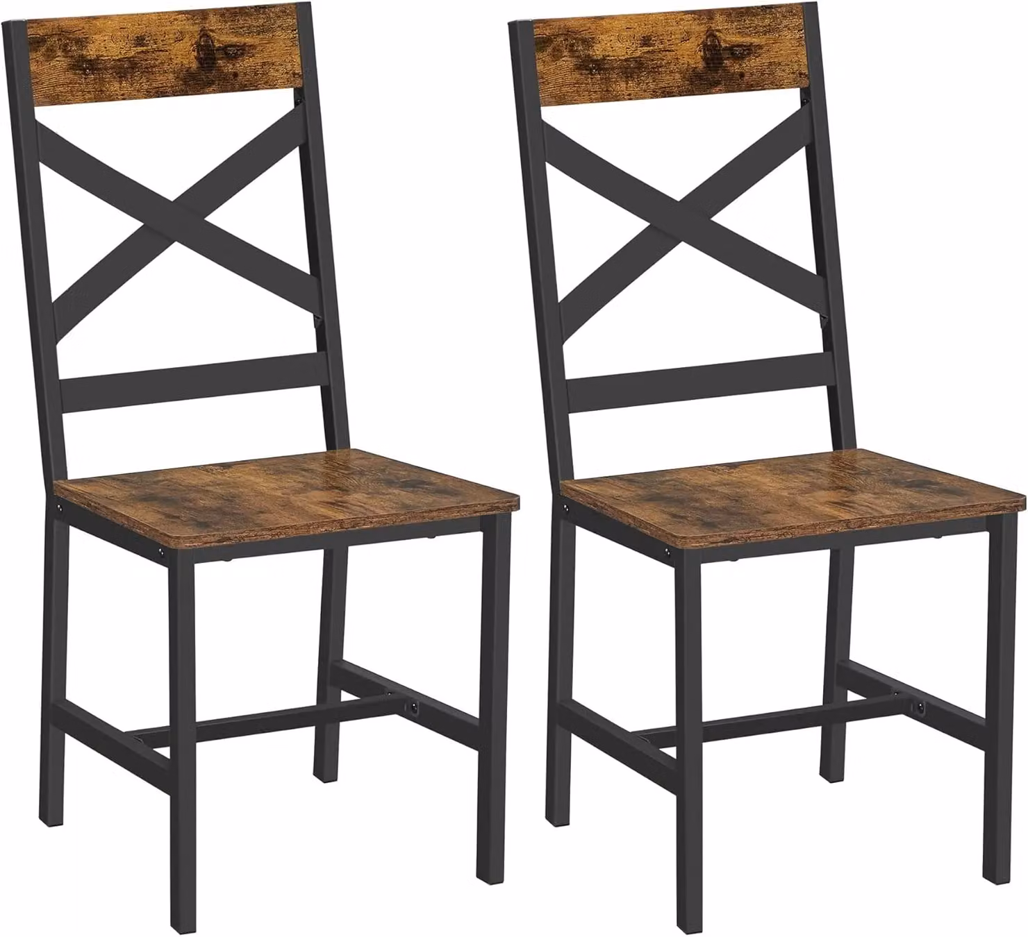 VASAGLE Set of 2 Industrial Ergonomic Dining Chairs with Steel and Wood Frame in Brown – 6
