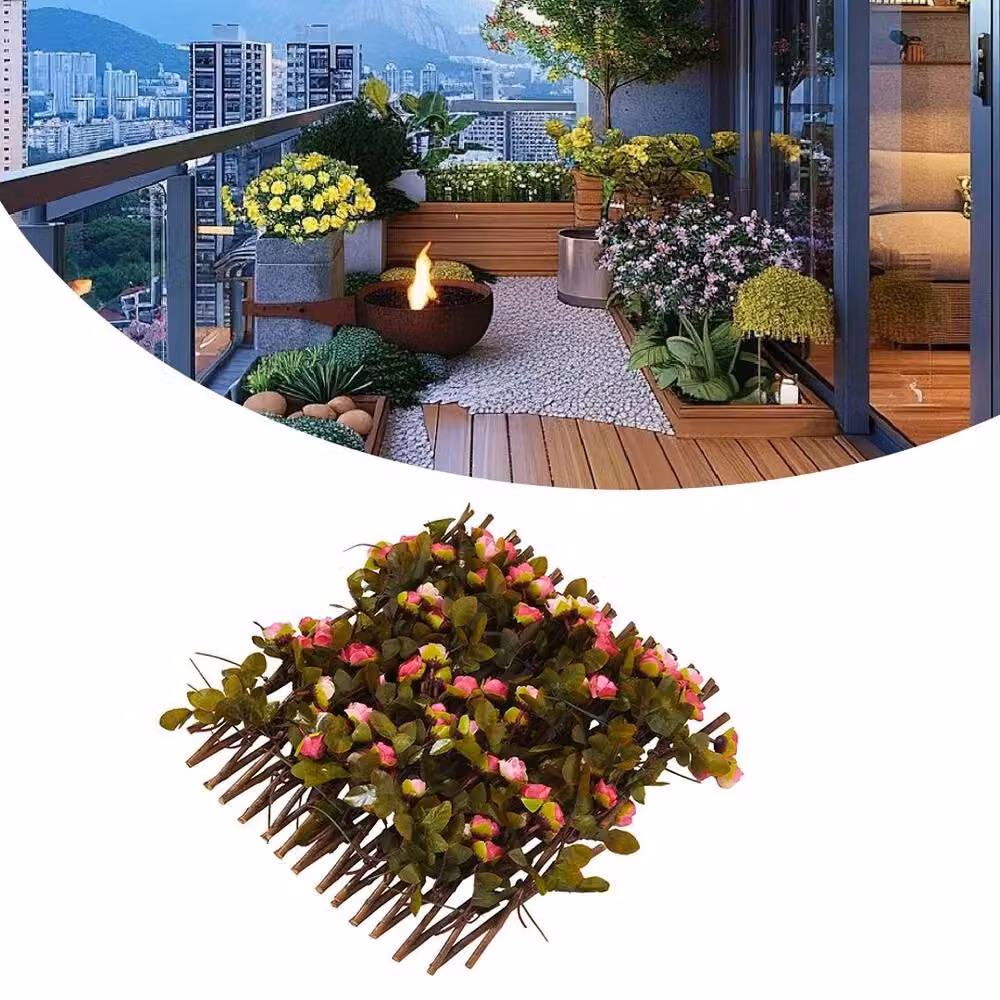 NESTLUNE Green Woven Wooden Expanding Garden Screening Trellis Fence, W: 100 cm, H: 100 cm – 4