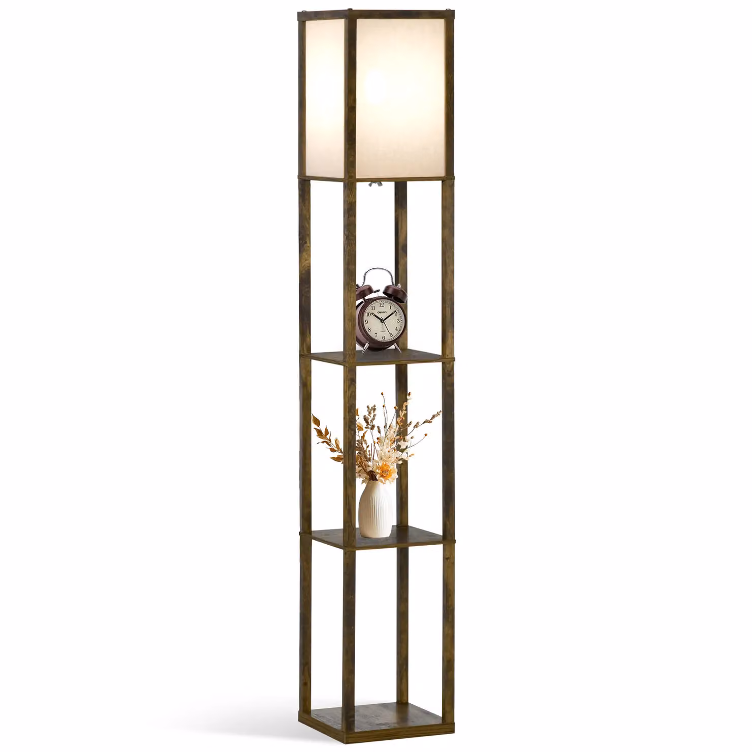 HOMCOM Modern 3-Tier Floor Lamp with Storage Shelves in Brown and White – 2