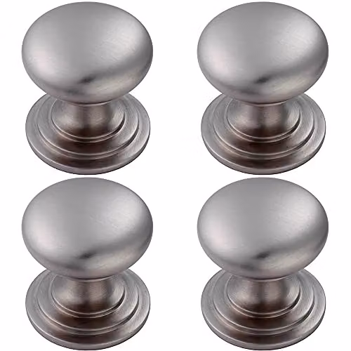 Loops 4 Pack Victorian Round Cupboard Door Knobs in Brushed Stainless Steel, 25mm Diameter