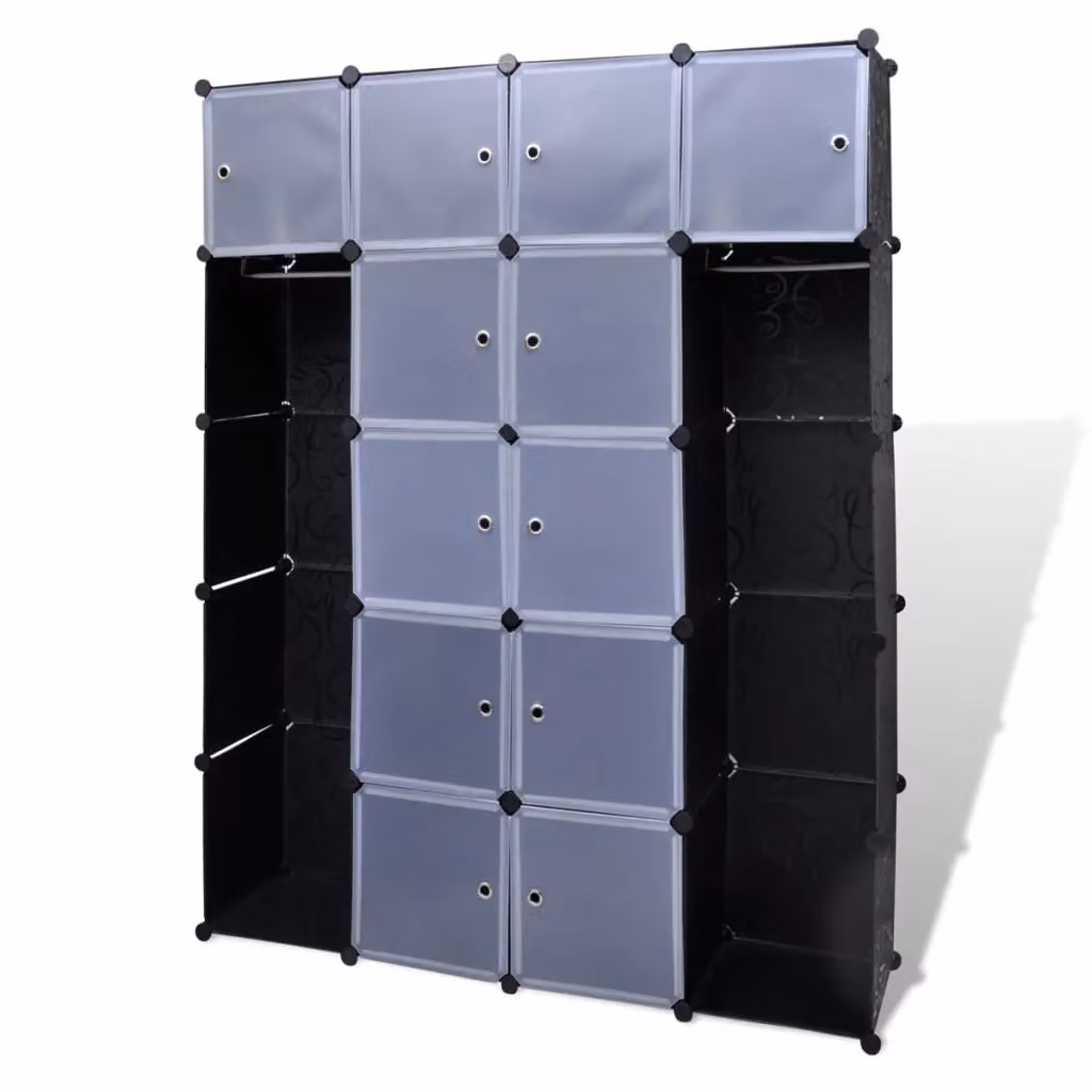 Berkfield Home Modular Cabinet with 14 Compartments in Black and White, W/D/H: 37 x 146 x 180.5 cm – 2