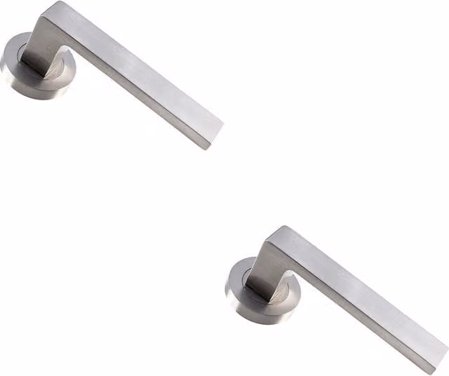 Loops 2x Pair Straight Square Handle on Round Rose Concealed Fix in Satin Nickel Silver