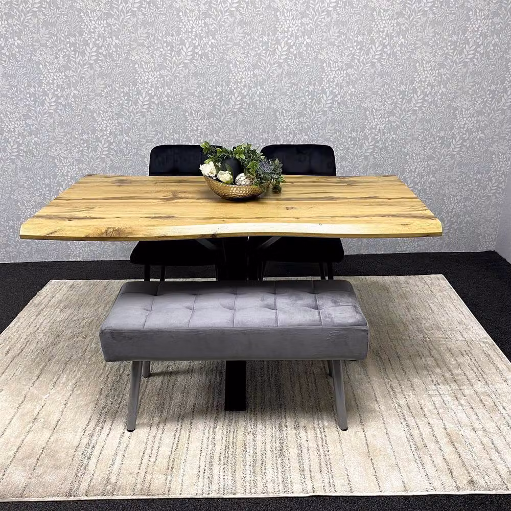 KOSY KOALA Modern Rectangular Dining Set with Velvet Chairs and Wooden Benches in Black, Brown or Grey – 6