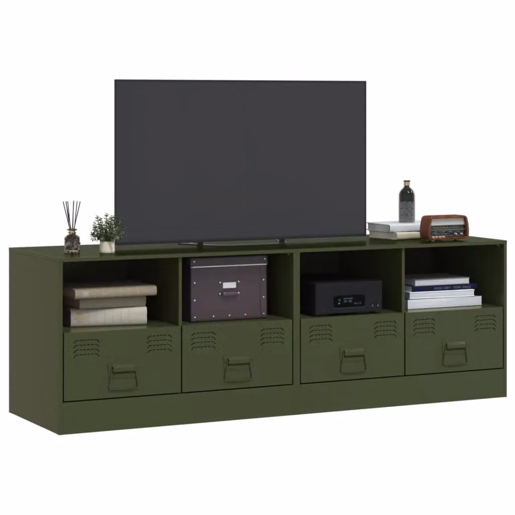 Berkfield Home Set of 2 Metal TV Cabinets in Olive Green, W/D/H: 67 x 39 x 44 cm – 3