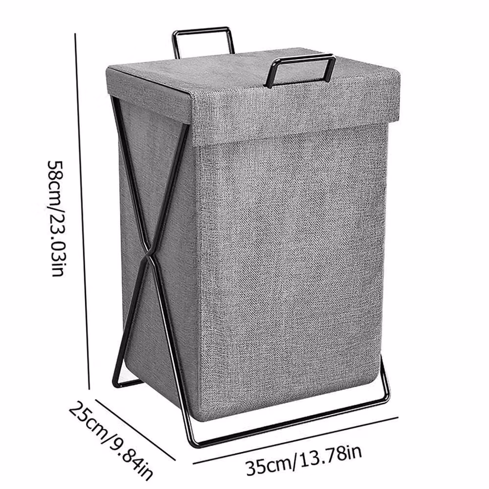 VOGREX Grey Foldable Fabric Laundry Basket with Lid – 2
