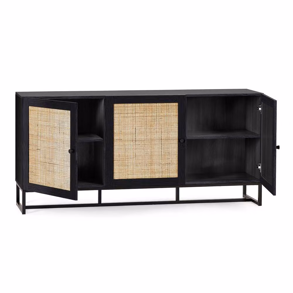 Cheshire Premium Portree Sideboard in Black with Rattan Details – 2