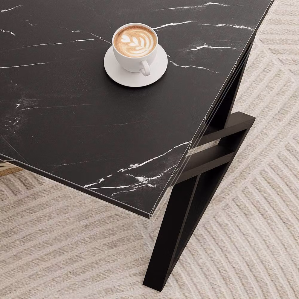 Huhote Modern Geometric Coffee Table with Black Metal Frame and Glass Top – 6