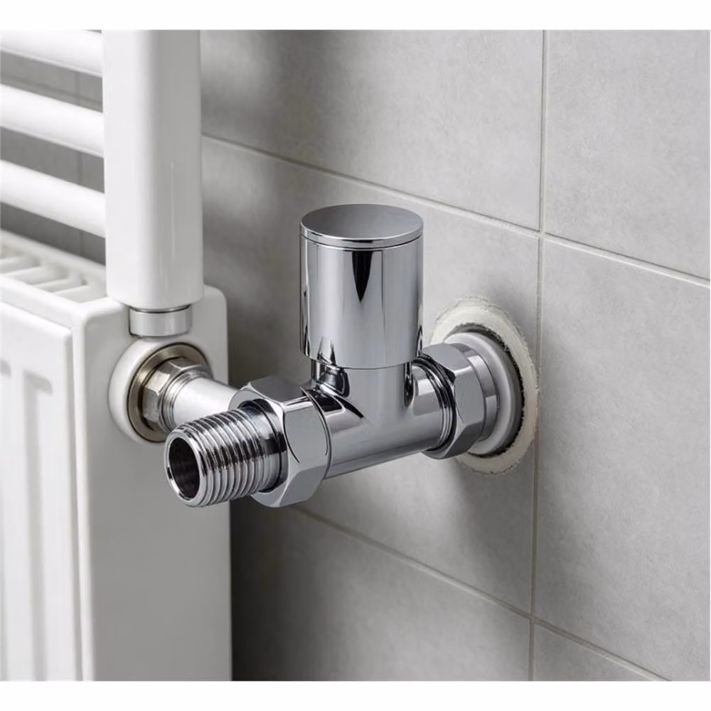 Hinsinc Straight Chrome Radiator Valve in Silver, 15mm x 1/2" – 3