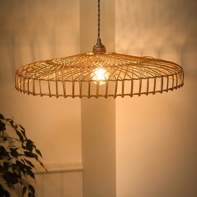 Dibor Traditional Rattan Flush Wide Easy Fit Boho Decor Ceiling Shade in Beige, H 12 cm x D 57 cm – 1
