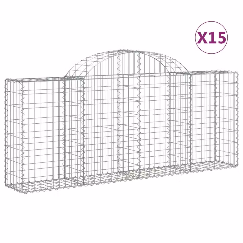 Berkfield Home Arched Gabion Baskets, 15 Piece Set, Silver Galvanised Steel, W: 200 cm, D: 30 cm, H: 80/100 cm – 2
