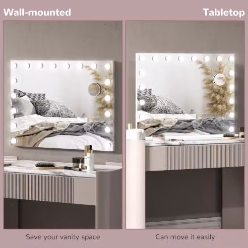 HOMCOM White Tabletop Vanity Mirror with Dimmable LED Lights and Touch Switch, W: 80 cm, H: 62 cm – 6