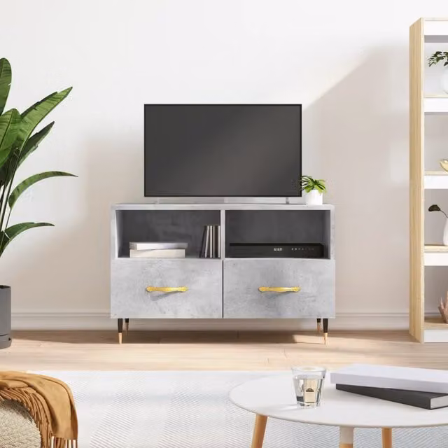 Berkfield Home Industrial TV Cabinet in Concrete Grey, W/D/H: 80 x 36 x 50 cm