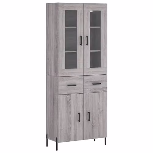 vidaXL Modern Grey Sonoma Highboard with Hinged Doors and Internal Drawers, W/D/H: 69.5 x 34 x 180 cm – 1