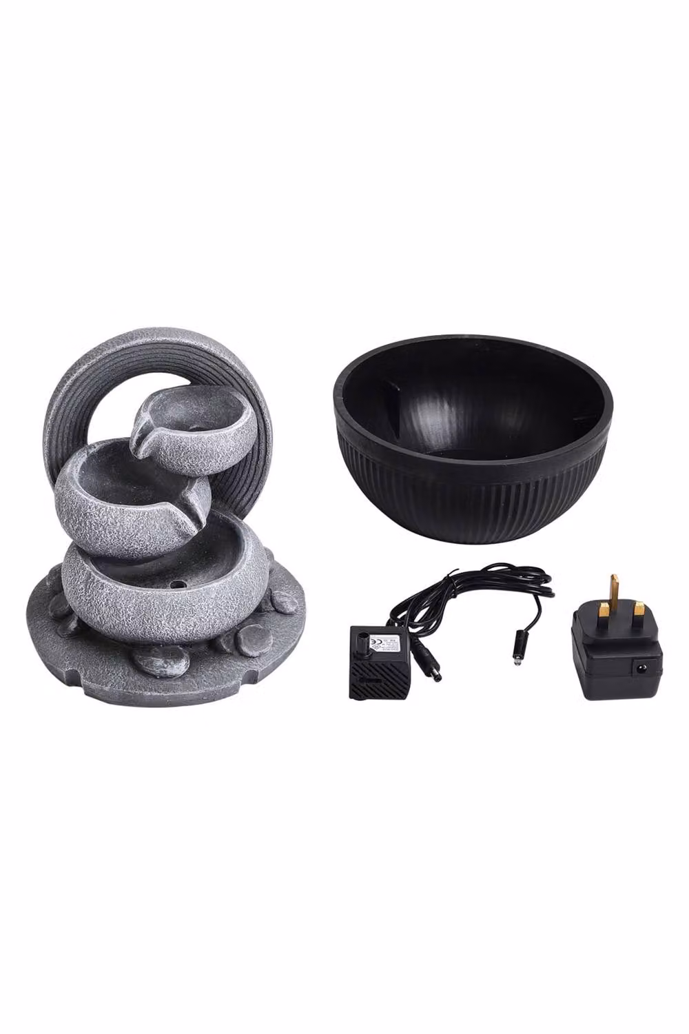 ExtraStar Grey Round Plastic Garden Fountain with LED Light – 5