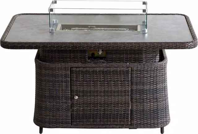 Abrihome Aluminum Adjustable Fire Pit Table with Tempered Glass Top, Brown