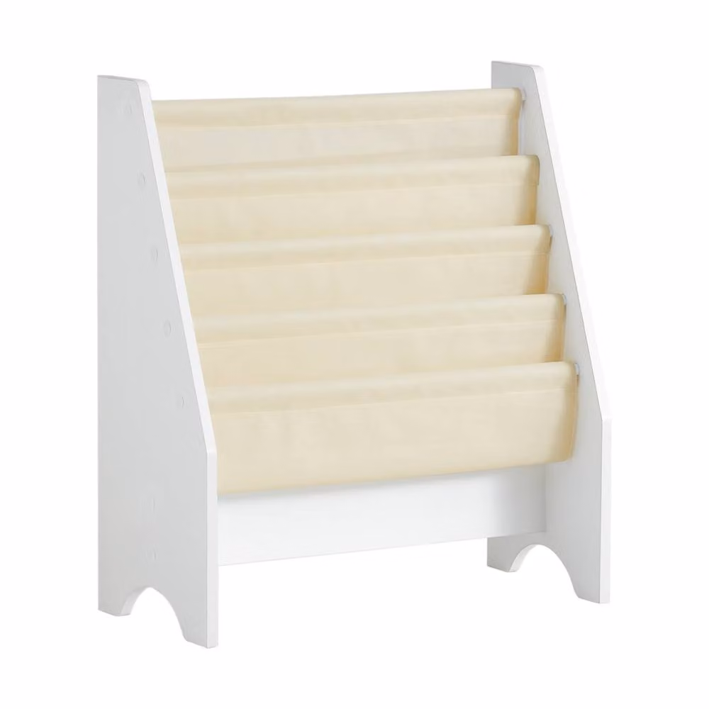 SoBuy Kids Book Rack with 4 Fabric and MDF Compartments in White, Pink or Blue – 2