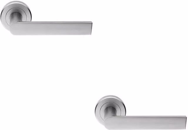 Loops 2x Pair Flat Rectangular Bar Handles on Round Rose with Concealed Fixings in Satin Chrome