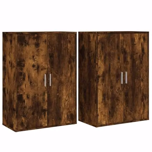 vidaXL Set of 2 Modern Sideboards in Smoked Oak Brown, W/D/H: 60 x 31 x 84 cm – 1