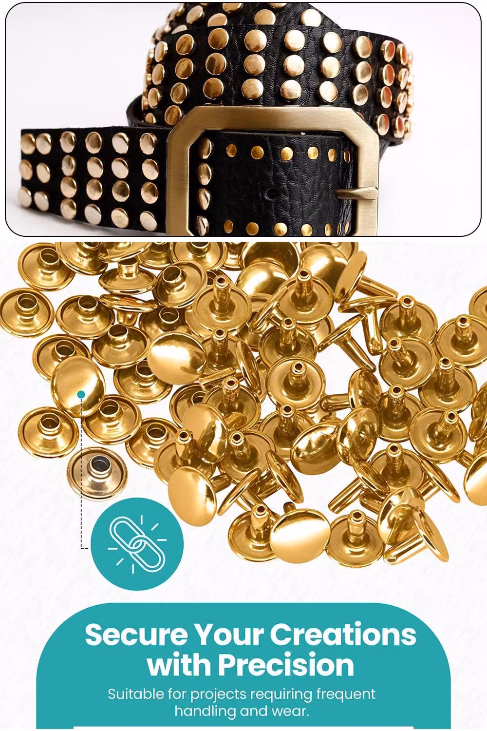 Neel Blue Gold Double Cap Tubular Rivets Metal Studs for DIY Projects, 100 Sets – 2