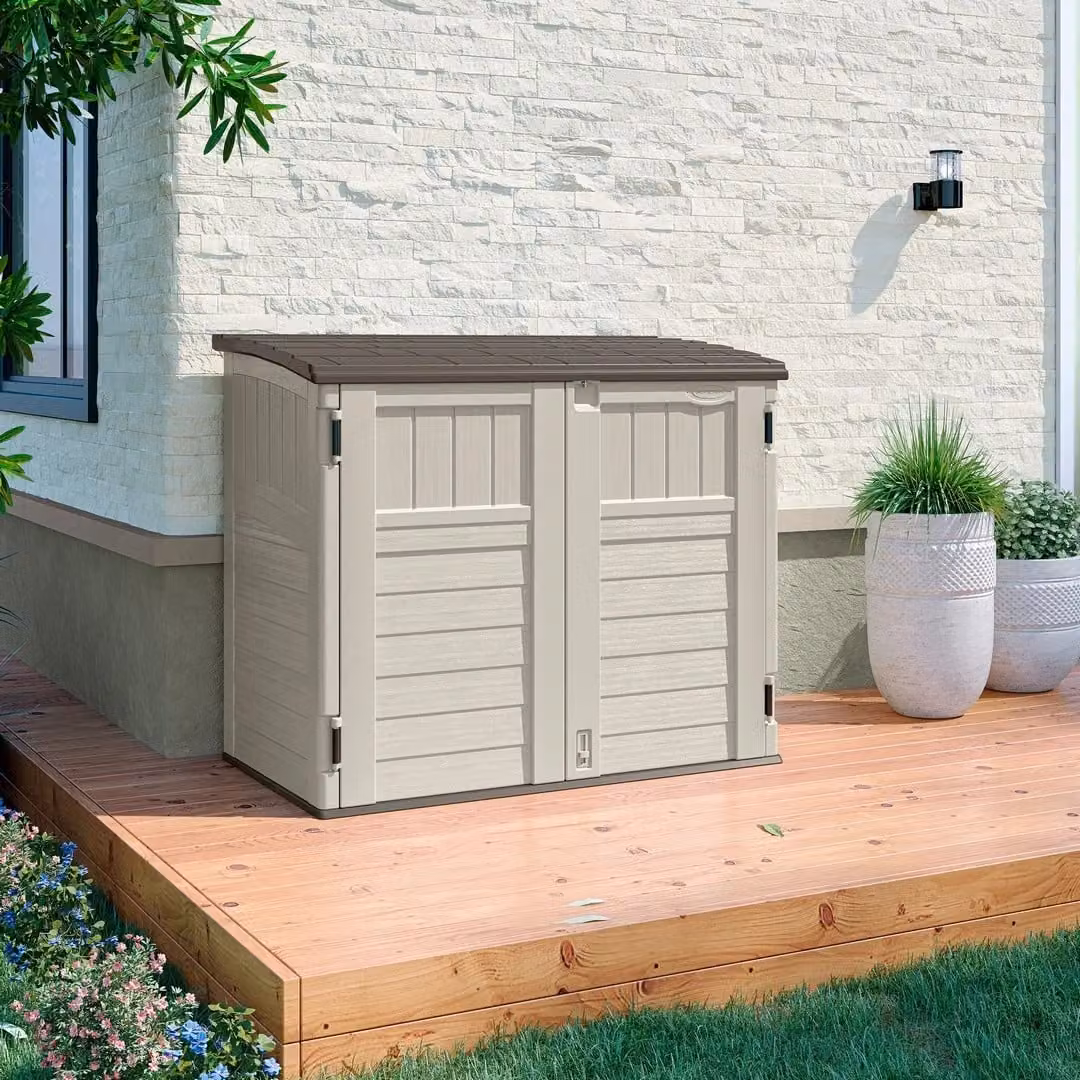 Rowlinsons Stow-Away Resin Bin Store in Beige and Grey, W: 135 cm, D: 83 cm, H: 116 cm – 3
