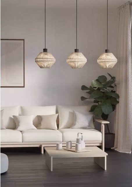 Eglo Midsumer Timeless Three Light Fabric and Metal Pendant Lamp in Black and Beige