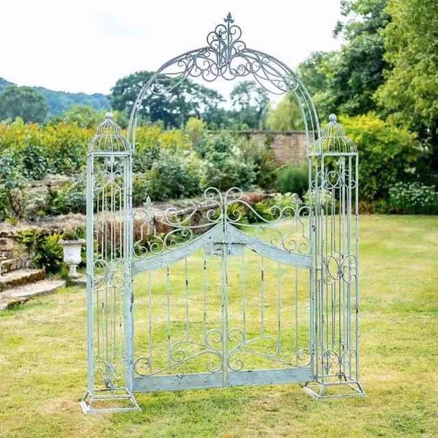 Ascalon Design Ltd Steel Double Swing Gate Arch in Green, W: 38 cm, D: 185 cm, H: 249 cm