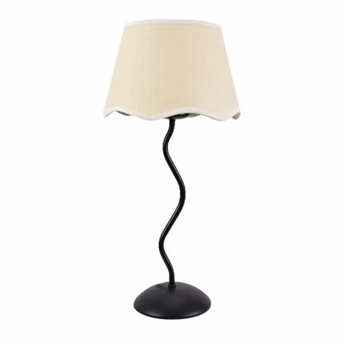 ValueLights Black Metal Wavy Stem Table Lamp with White Fabric Scallop Shade and Included LED Bulb