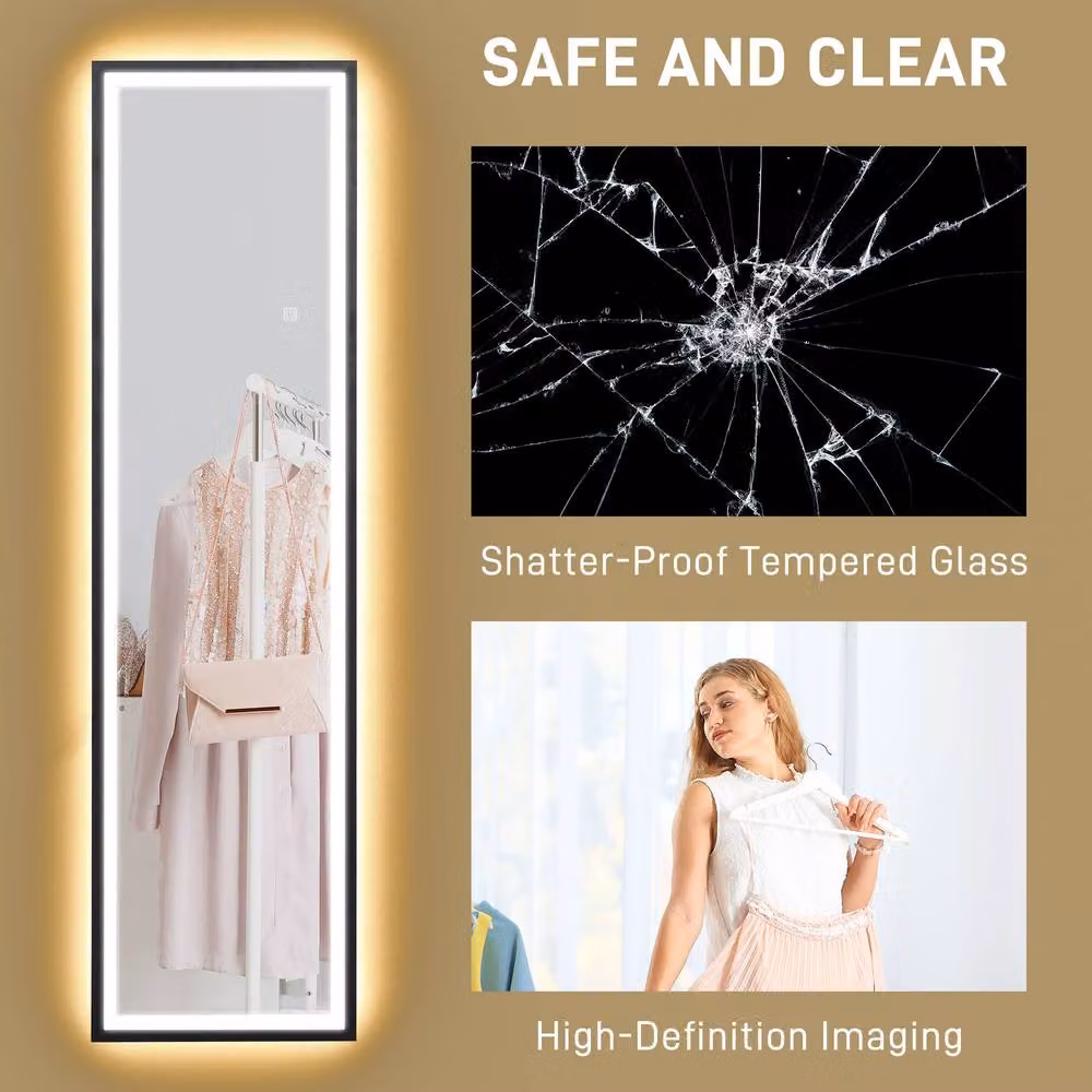 STILVORA Full Length Rectangular Mirror with Dimmable LED Lights, Black, H 150 cm x W 40 cm – 5