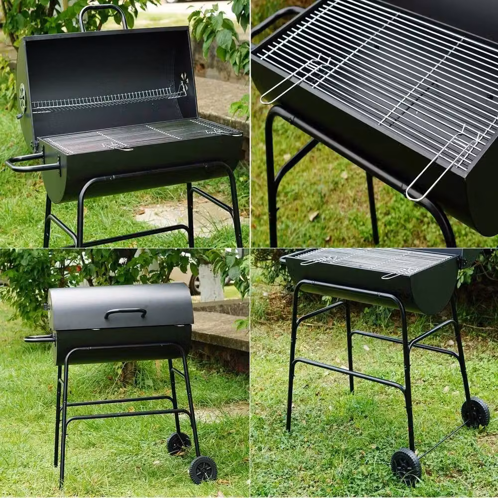 Havendro Black Steel Oil Drum Charcoal BBQ Grill with Warming Rack and Cart, W/D/H: 93 x 90 x 64.5 cm – 5