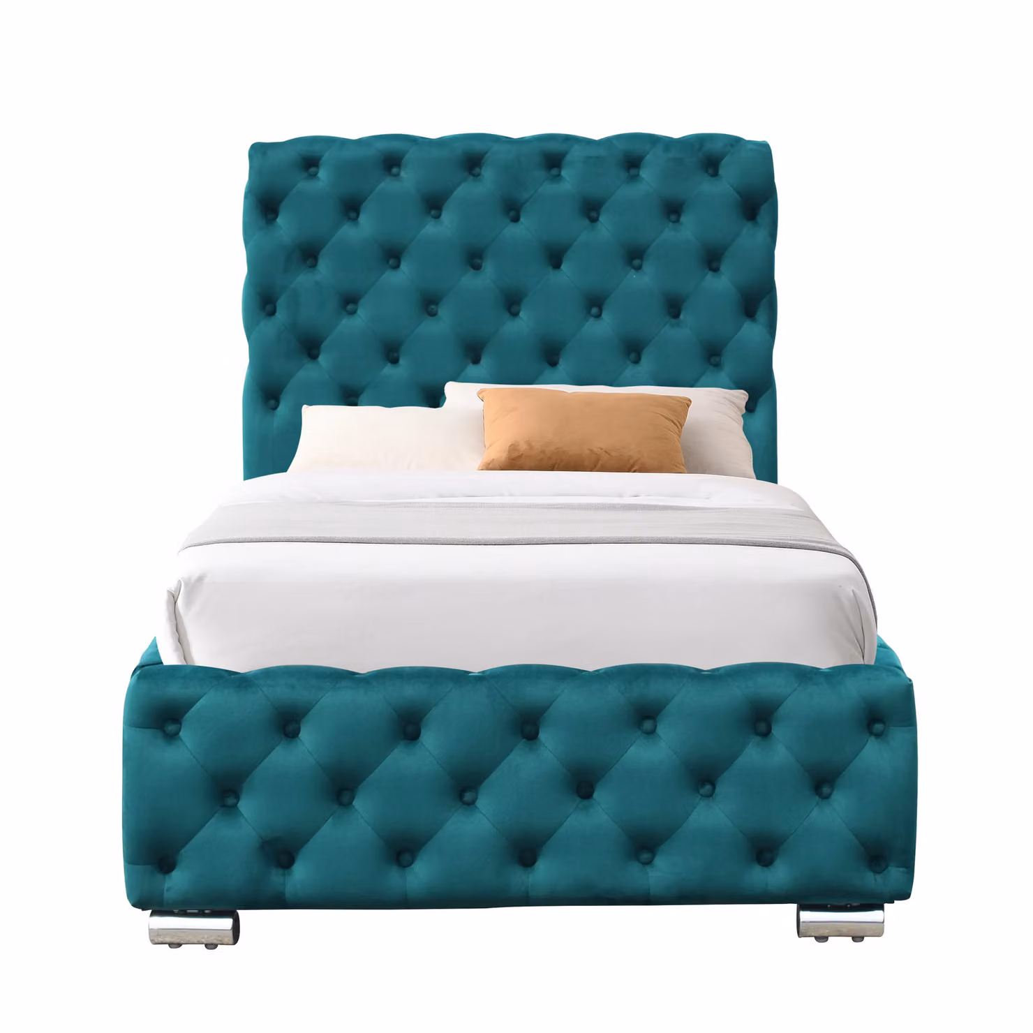 Comfy Living Ltd Chesterfield Tufted Velvet Fabric Bed Frame in Green or Grey, W/D/H: 140 x 200 cm – 2