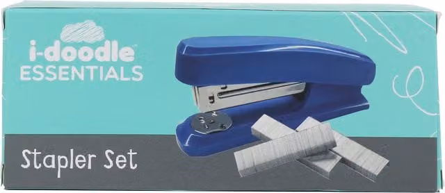 idoodle Essentials Blue Plastic Desktop School Stapler Set