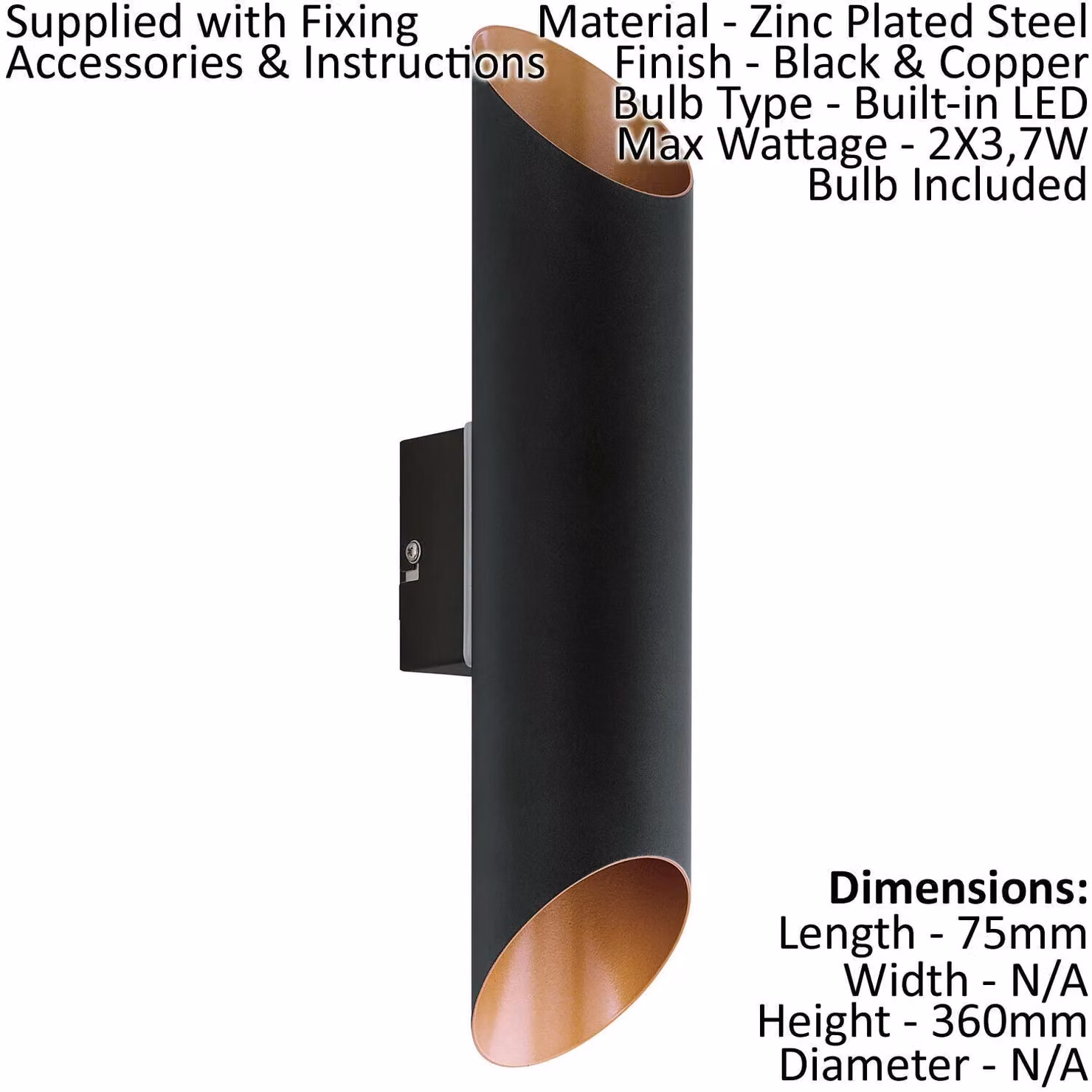 Loops 2 Pack Modern Black and Copper LED Outdoor Wall Light IP44 Up and Down Garden Lamp – 2
