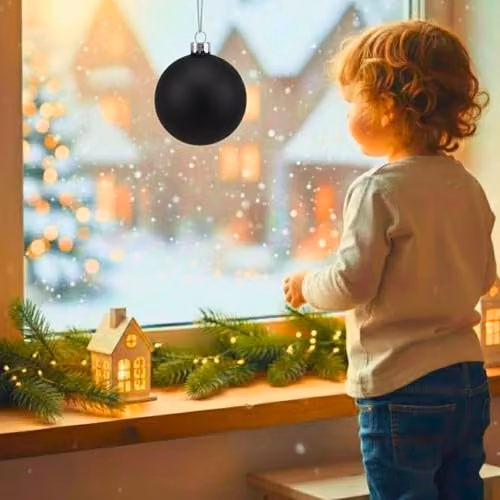 Shatchi Black Matt Christmas Bauble, Round Plastic Hanging Ornament, Diameter: 20 cm – 8