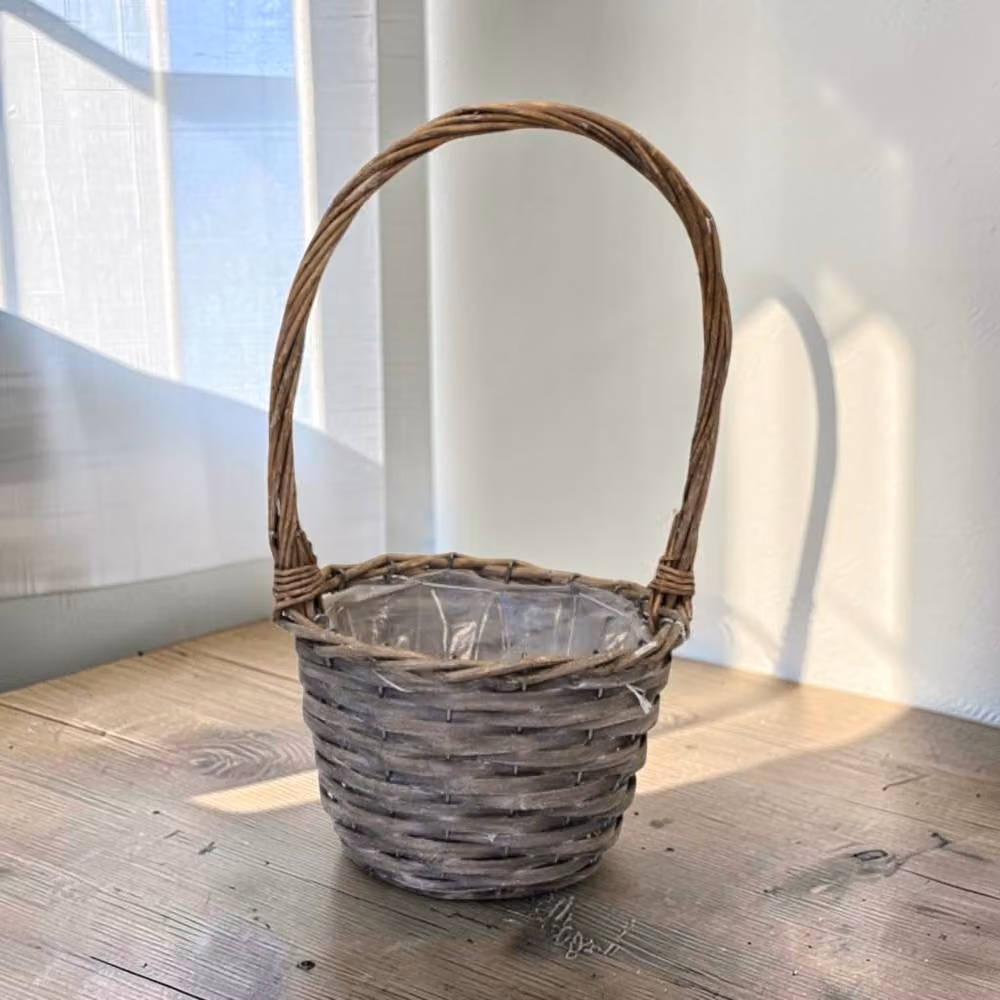 Four Candle Greywashed Willow Round Basket with Overhandle, Grey, Diameter: 24 cm – 2