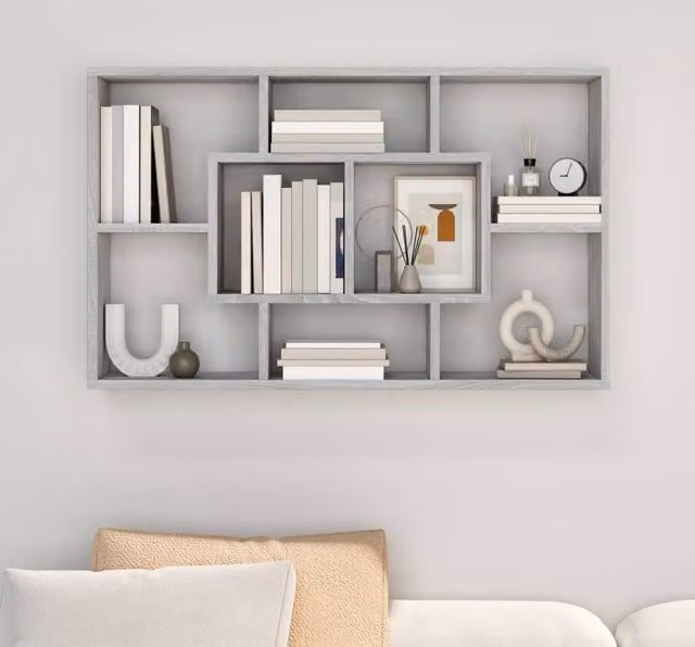 Berkfield Home Wall Mounted Shelf in Grey Sonoma, W: 85 cm, D: 16 cm, H: 52.5 cm – 1