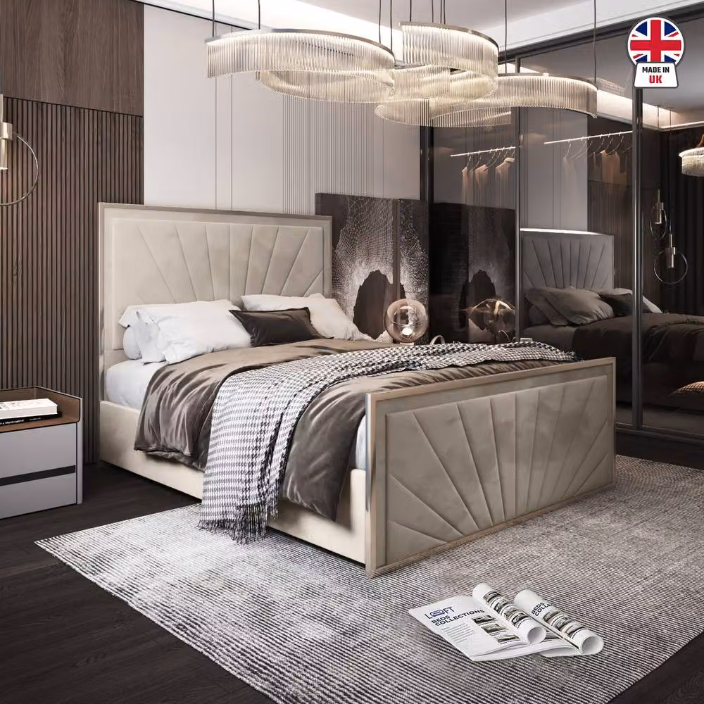 KDMD Thornbury Super King Upholstered Velvet Designer Bed Frame in Beige – 3