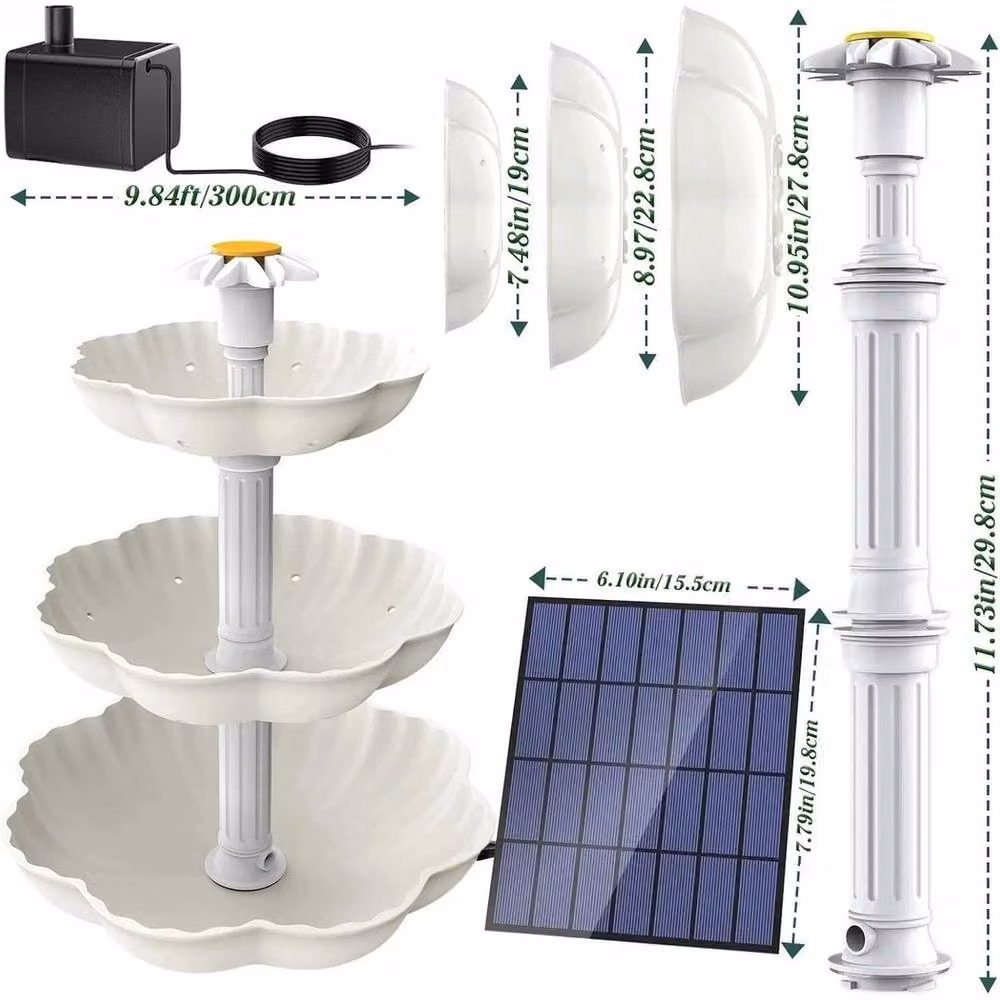 NESTLUNE 3-Tier Solar Bird Bath Cascade Fountain in White, H 100 cm x W 15 cm x D 15 cm – 2