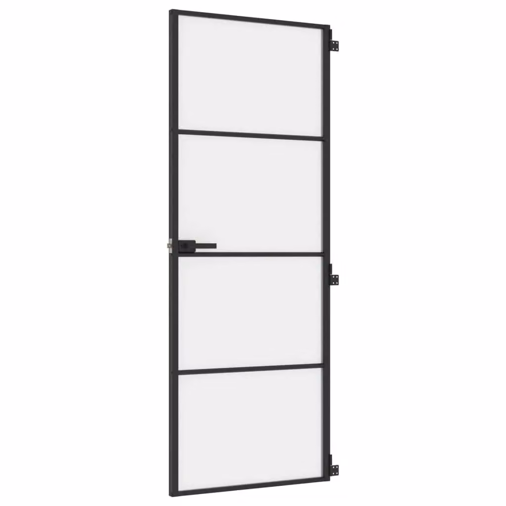 Berkfield Modern Slim Interior Door in Black with Tempered Glass and Aluminium, W: 76 cm, H: 201.5 cm – 2