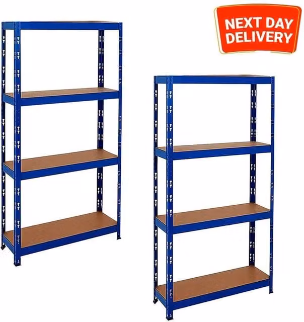 PAWNORA 2x Heavy Duty 4 Tier Storage Racking in Blue with Adjustable Metal and MDF Shelves