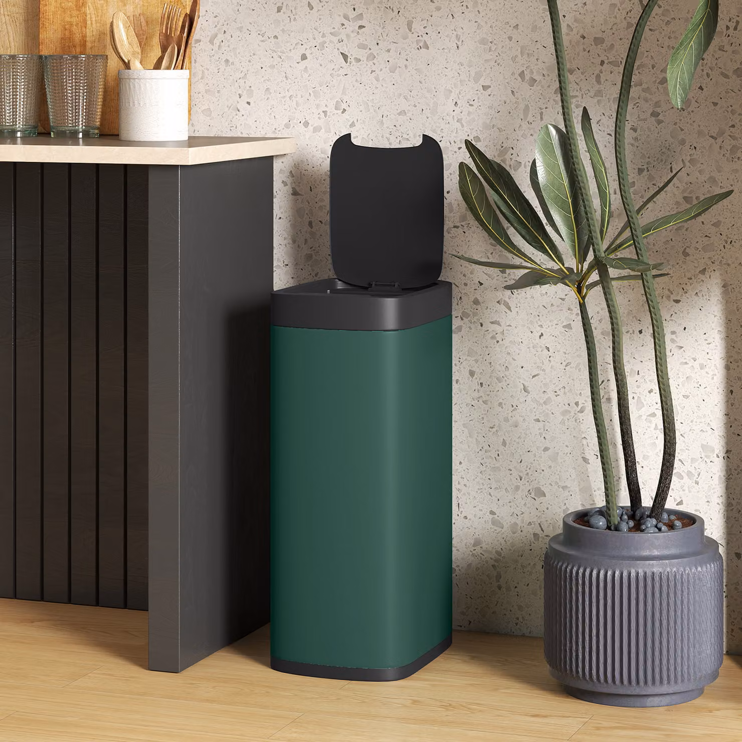 HOMCOM 50L Automatic Sensor Bin with Manual Override in Green, W/D/H: 35.5 x 68.0 x 35.5 cm – 7