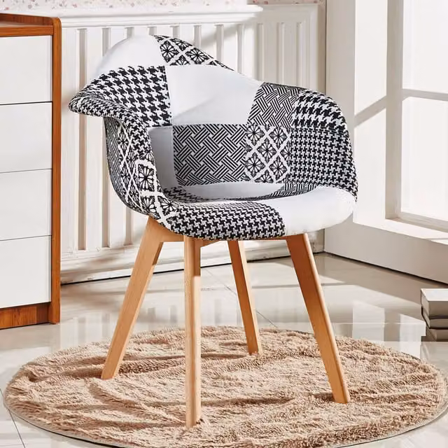 Life Interiors Set of 2 Chrono Patchwork Tub Fabric Dining Chairs with Armrests in Multicolour