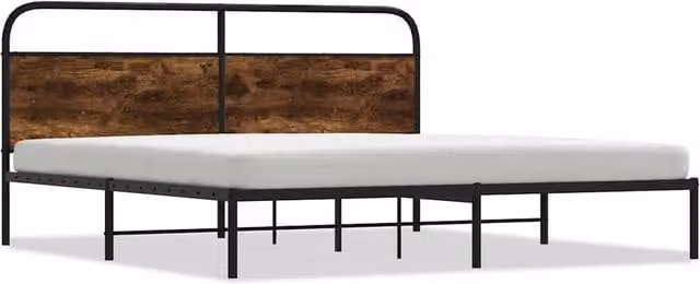 Berkfield Home Metal Bed Frame in Smoked Oak Brown, W: 183 cm, D: 213 cm – 1